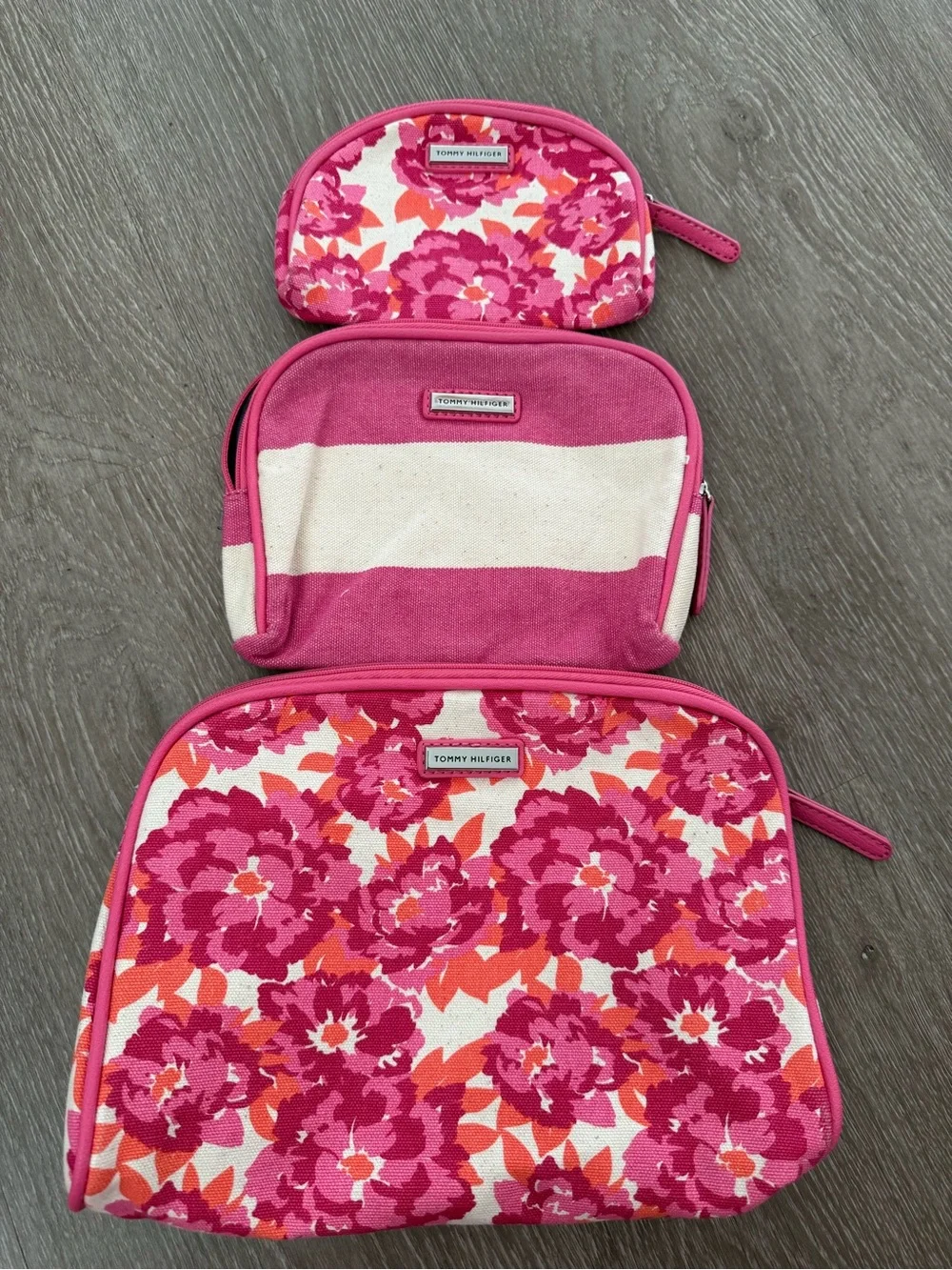 Tommy Hilfiger Pink Floral & Cream 3-Piece Pouch Set